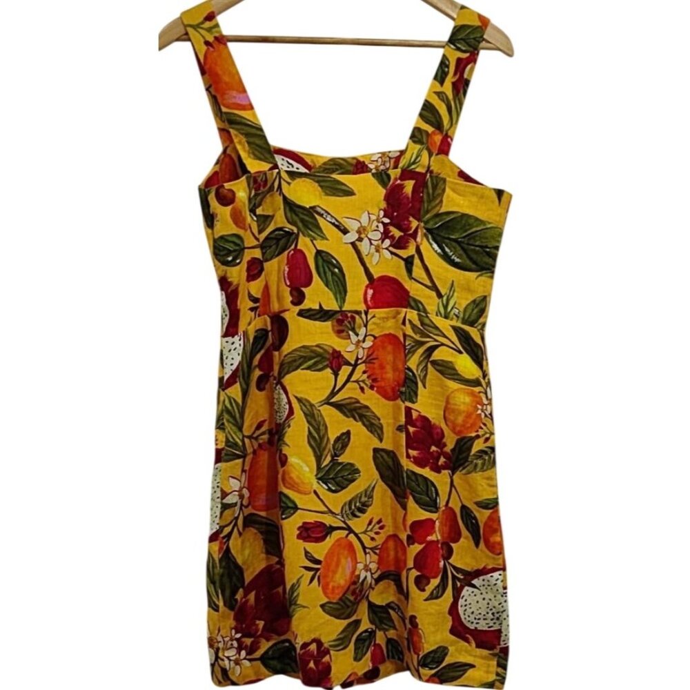 Farm Rio Fruit Lovers Mini Linen Dress Yellow Multicolor Print Size Medium New - Picture 4 of 11